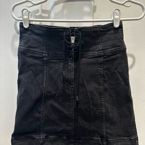 Free People Black Lace-Up Denim Skirt